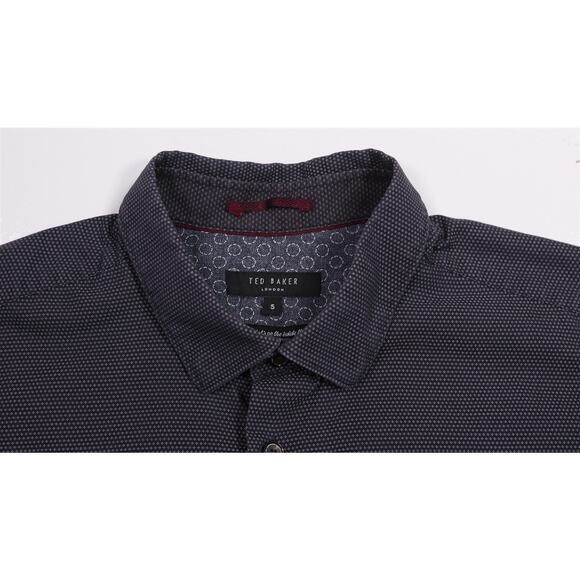 Ted Baker Men's Navy Blue Print Design Cotton Short Sleeve Button-Up Shirt 5/L - Picture 4 of 6